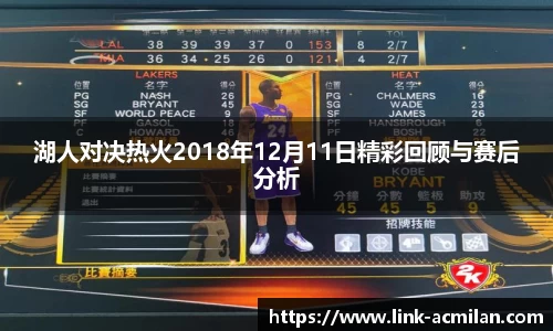 湖人对决热火2018年12月11日精彩回顾与赛后分析